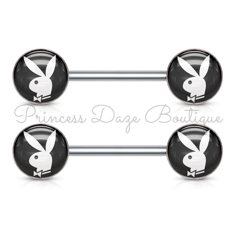 Playboy‎ Bunny Black Barbell Nipple Rings